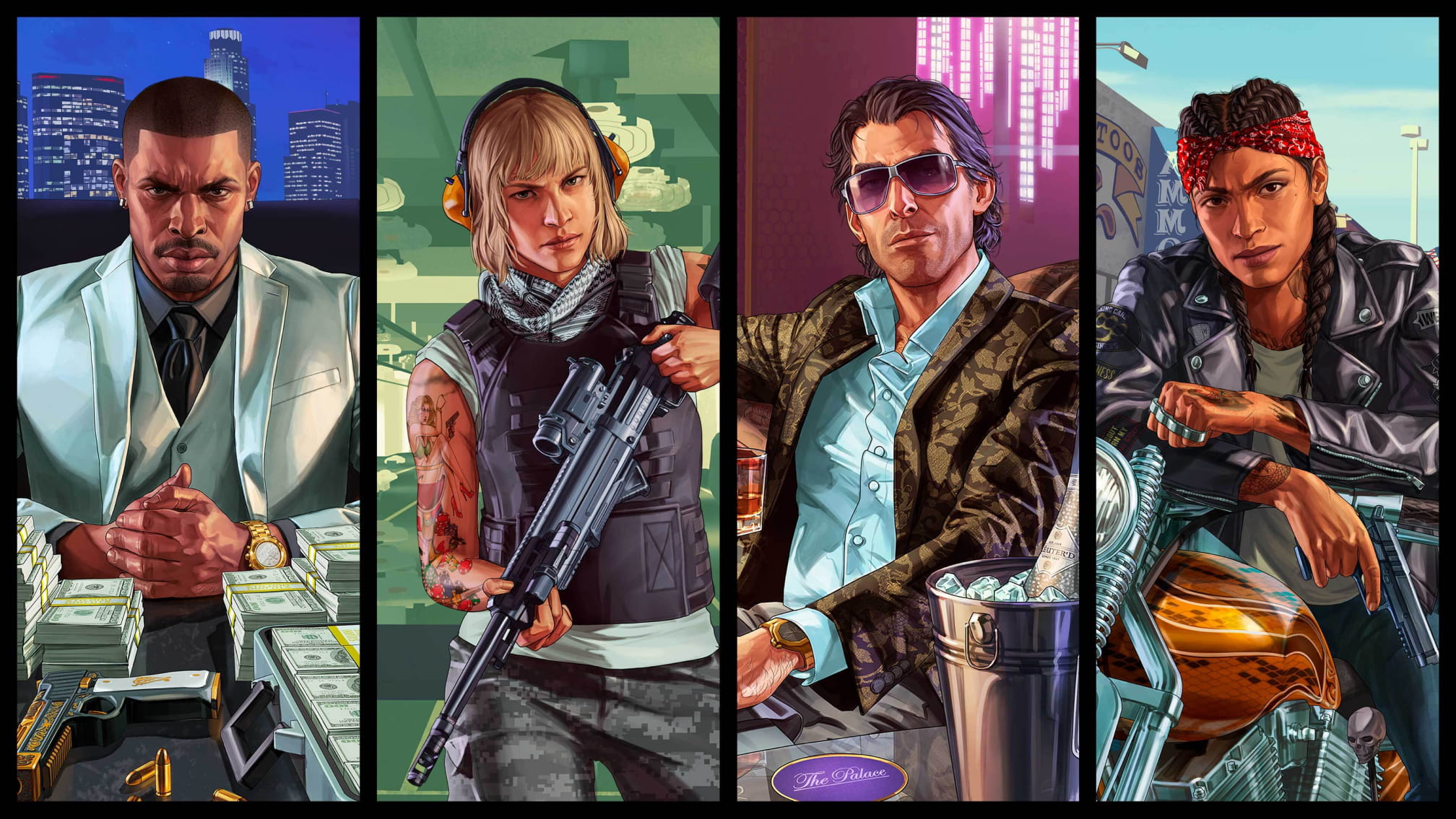 Personagens reunidos em um encontro de carros em GTA Online
